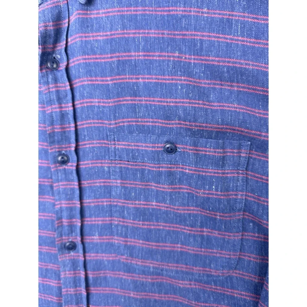 Vineyard Vines Slim Longshore Shirt Mens Sz XL Blue Red Striped Linen Blend